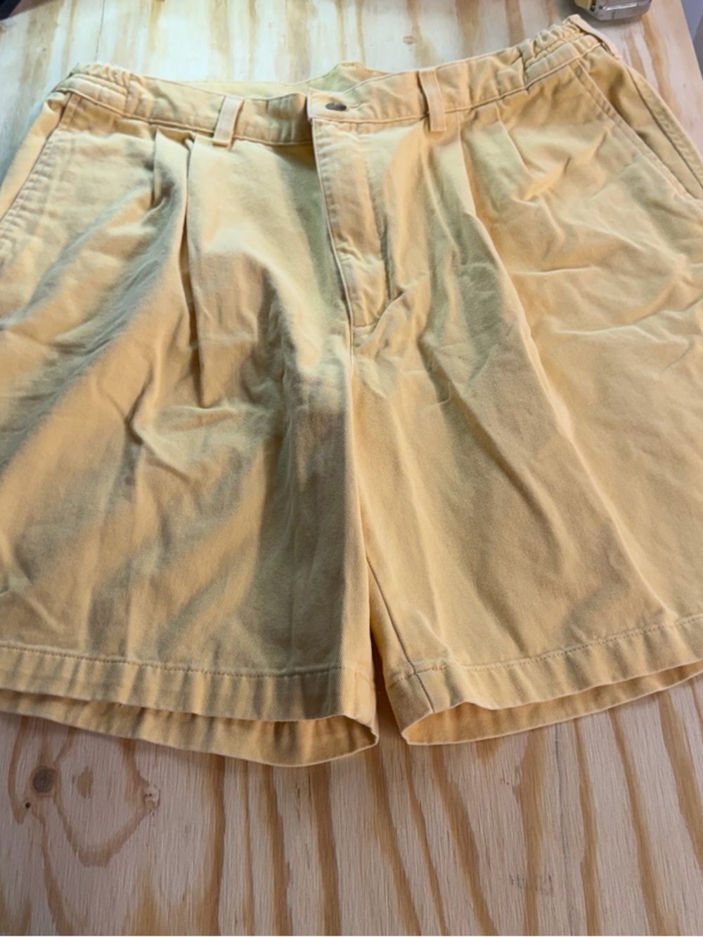 Savane Yellow Cotton Shorts with Pleat Detail